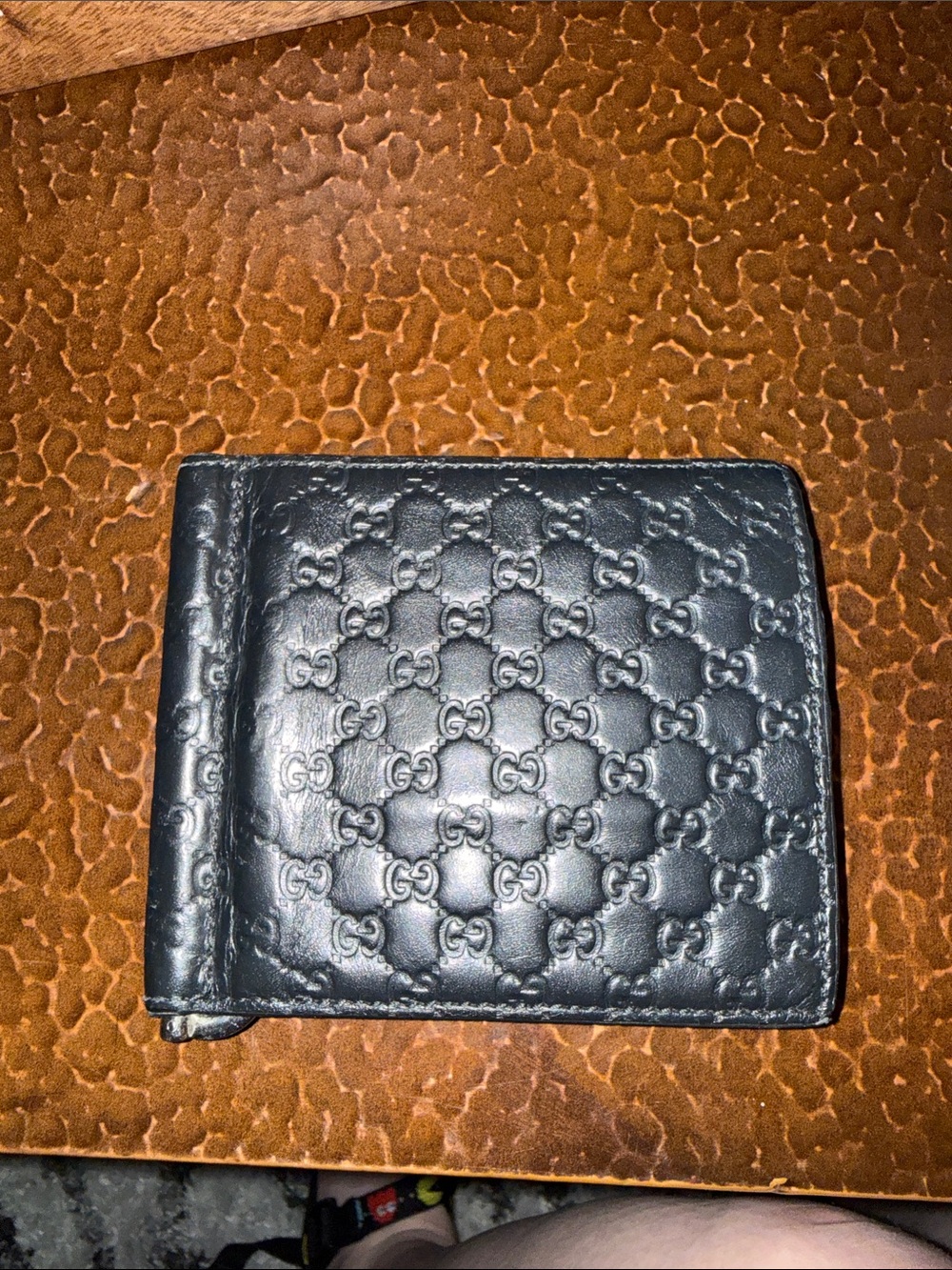 Gucci Black Embossed Leather Money Clip Wallet